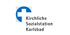 Blaues Kreuz-Logo und Text "Kirchliche Sozialstation Karlsruhe" auf weißem Hintergrund.