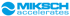 Blaues Logo mit einem Kreis, der durch eine S-förmige Linie geteilt ist, und dem Text "MIKEBCH accelerates".