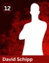 Weiße Silhouette einer Person vor rotem Hintergrund mit "12" und "David Schipp".