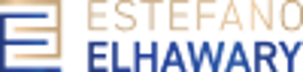 Logo mit rotem "E" und goldener Umrandung, daneben der goldene Text "ESTEFANO" und der rote Text "ELHAWARY".