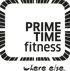 Logo: „PRIME TIME fitness“ in Großbuchstaben, darunter „where else“ in Kleinbuchstaben, umgeben von einem gestrichelten Rahmen.