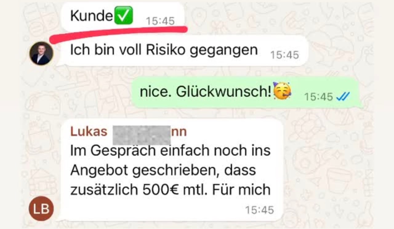 Kundenergebnis: Kunde geschlossen, +500 € mtl.