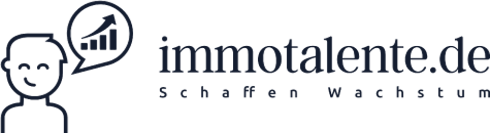 immotalente.de "Schaffen Wachstum" mit Person und Wachstumsdiagramm in einer Sprechblase.