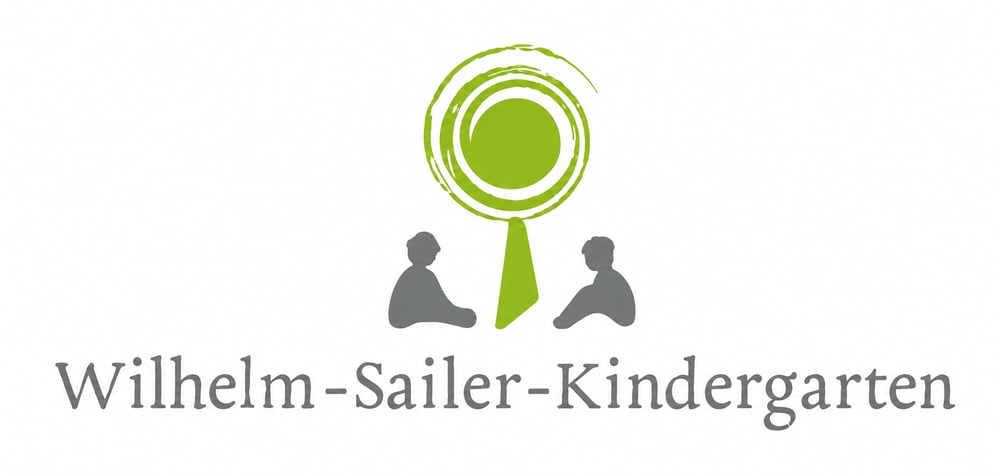 Logo: Wilhelm-Sailer-Kindergarten mit zwei Personen und Baumkrone.
