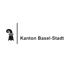 Wappen von Basel-Stadt mit schwarzem Hirtenstab und Text "Kanton Basel-Stadt" auf grünem Hintergrund.