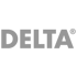 DELTA®-Logo in Grau auf dunkelgrünem Hintergrund.