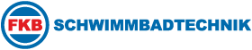 Blaues FKB SCHWIMMBADTECHNIK Logo mit rotem FKB-Schriftzug in blauem Kreis.