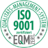 Grünes ISO 9001 QUALITÄTS-MANAGEMENT-SYSTEM zertifiziert EQM ZERT Siegel mit Sternen.