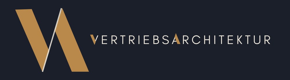 Logo mit einem stilisierten goldenen VA-Symbol und dem Text Vertriebsarchitektur auf dunkelblauem Grund.
