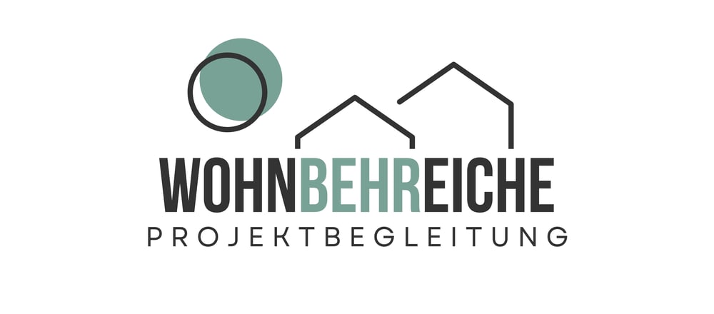 Logo von WOHNBEHREICHE Projektbegleitung mit Hausumrissen und einem grünen Kreis.