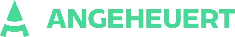 Grünes Logo mit einem stilisierten Baum und dem Text "ANGEHEUERT" auf dunklem Hintergrund.