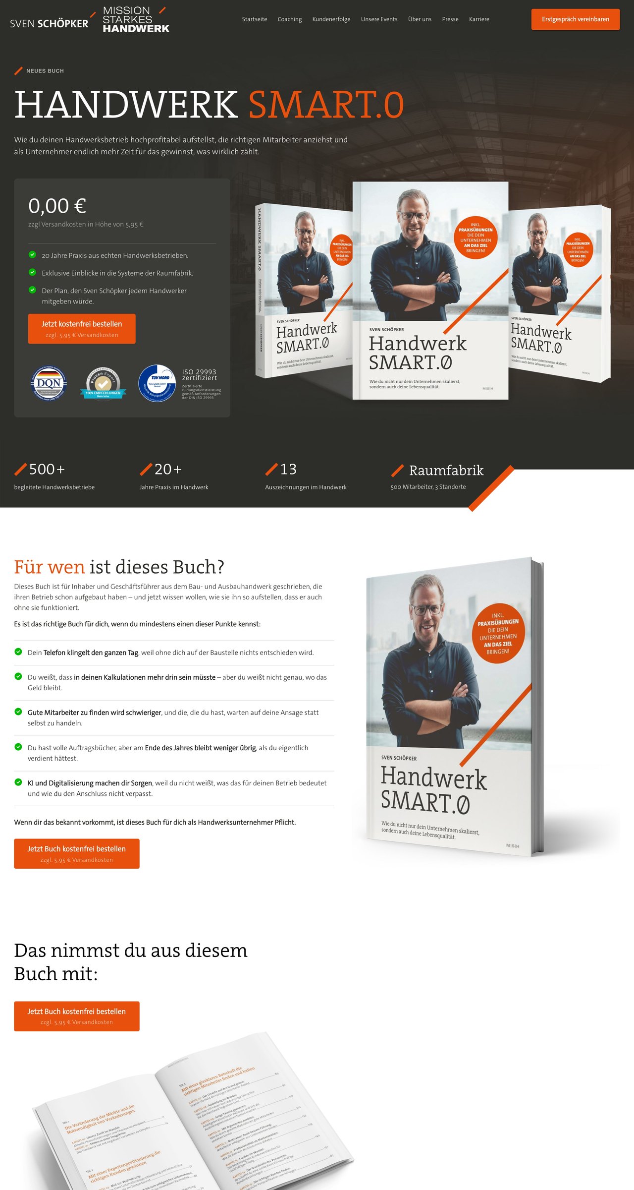 HANDWERK SMART.0 website, first three screens