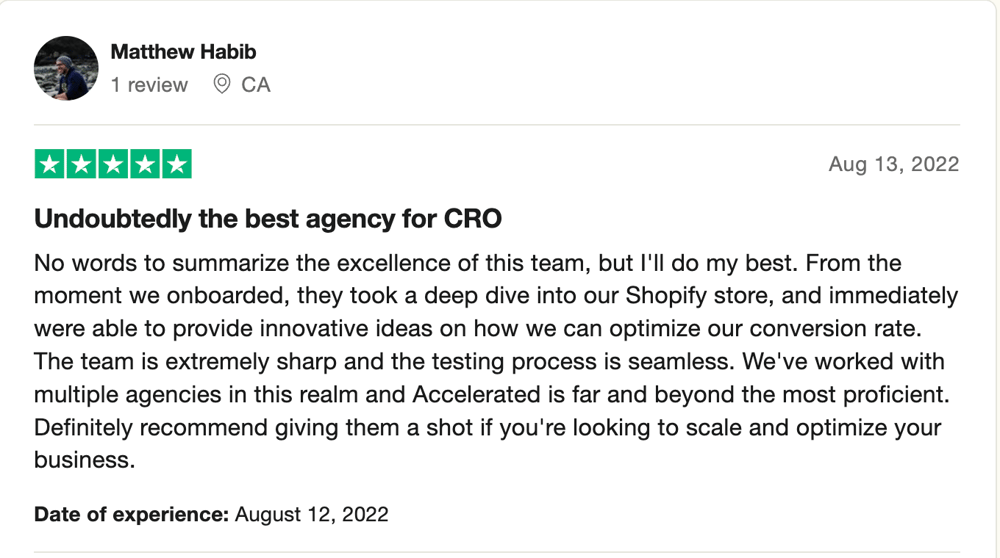 Trustpilot review by Matthew Habib, five stars