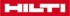 Hilti-Logo: Weißer serifenloser Text "HILTI" auf rotem Hintergrund.
