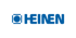 Blaues Heinen-Logo mit einem quadratischen Symbol mit einem Kreis in der Mitte.