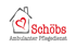 Graues Haus-Symbol mit rotem Herz und dem Text: Schöbs Ambulanter Pflegedienst.