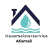 Hier ist das Logo von "Hausmeisterservice Alismail" abgebildet. Es ist ein Dach worunter ein Wassertropfen abgebildet ist. Er ist gelernter Klempner.