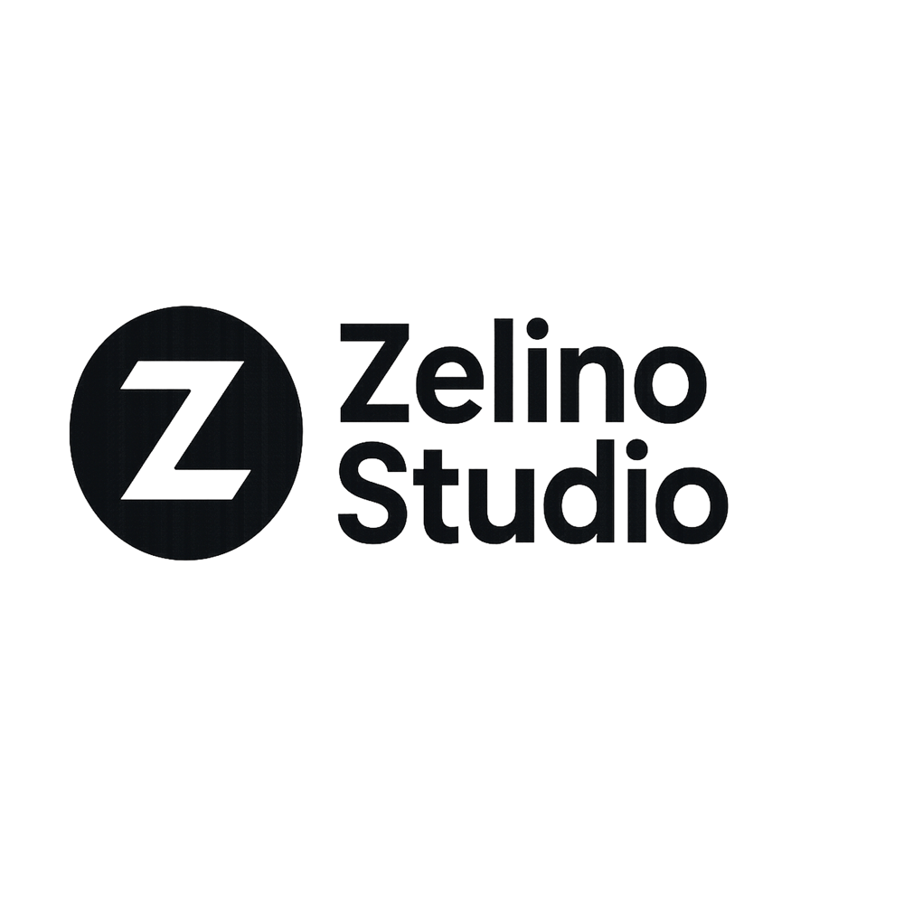 Logo von Zelino Studio mit einem weißen "Z" in einem schwarzen Kreis und dem Text "Zelino Studio".