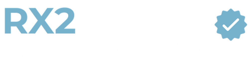 RX2 Motorhaus-Logo mit Häkchen in hellblauem Kreis.