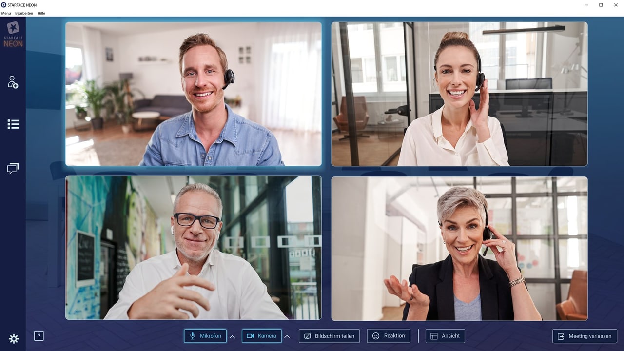 STARFACE NEON: Videomeeting mit vier Teilnehmenden in einer Kachelansicht