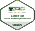 Fastlane Marketing Certified Online Marketing Professional 90DAYS Zertifikat auf grünem Grund.