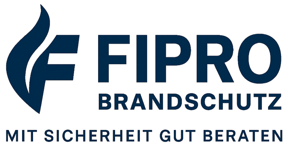 FIPRO Brandschutz Logo mit dem Slogan „Mit Sicherheit gut beraten“ und einem stilisierten Flammen-Symbol.