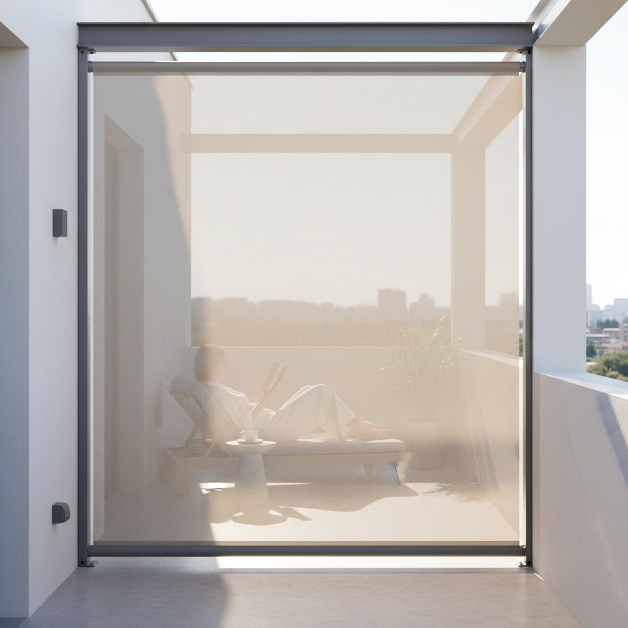 Seitenmarkise als Sichtschutz auf einem Balkon montiert