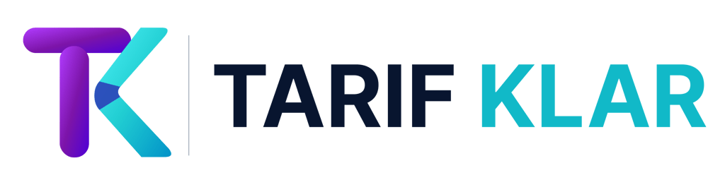 Logo von Tarif Klar mit einem stilisierten lila-türkisen TK-Symbol auf schwarzem Hintergrund.