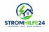 Logo von StromHilfe24: Haus, Blitz, Blatt in blaugrünem Kreis; Text "BESSERER TARIF. MEHR SPAREN."