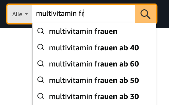 Amazon-Suche: Suchvorschläge zu „multivitamin frauen“