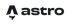 Dark grey Astro logo featuring a stylized letter A shaped like a rocket ship next to the word astro on a black background.