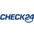 Blaues CHECK24 Logo mit einem blauen Pfeil, der sich vom Ende der 4 zum Beginn der 2 krümmt.