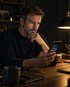 Unternehmer recherchiert am Abend auf dem Smartphone