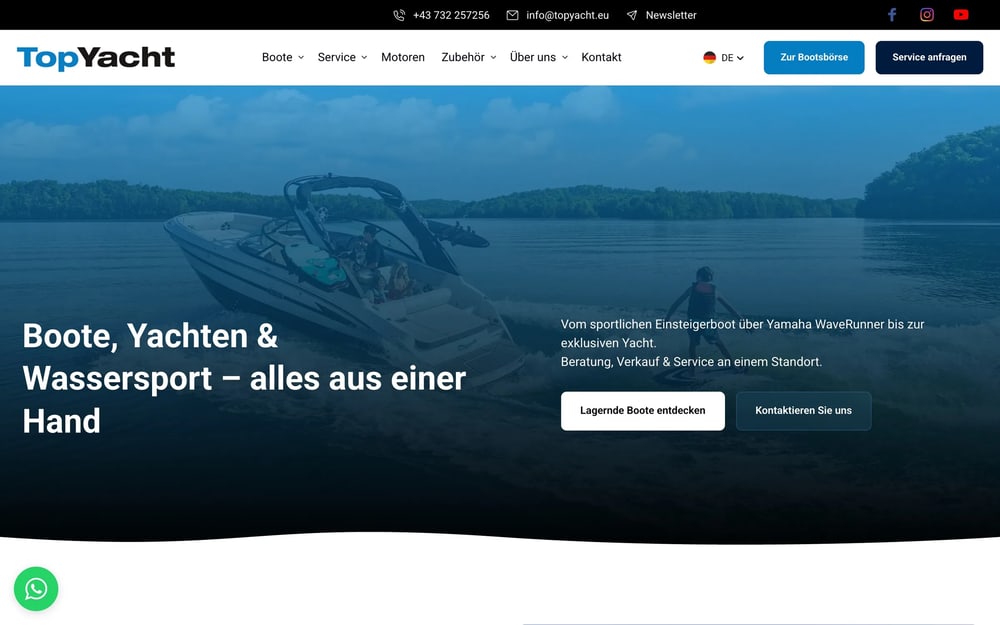 Startseite der Website von TopYacht in Linz