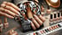 Hände mit Tiger-Nageldesign halten eine Karte mit Tigergesicht und „TIGER NAILS“; Nagellackflaschen und Muster
