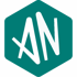 Türkisfarbenes Hexagon-Logo mit weißen, stilisierten Buchstaben "AN" in der Mitte.