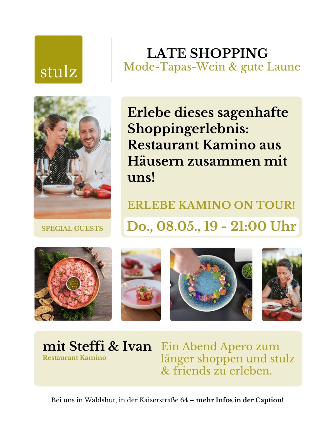Anzeige Stulz Mode: Late Shopping mit Restaurant Kamino, Speisen und Getränken