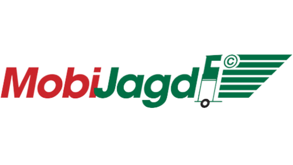 MobiJagd Logo mit rotem "Mobi" und grünem "Jagd", daneben ein stilisiertes grünes Mobilheim.
