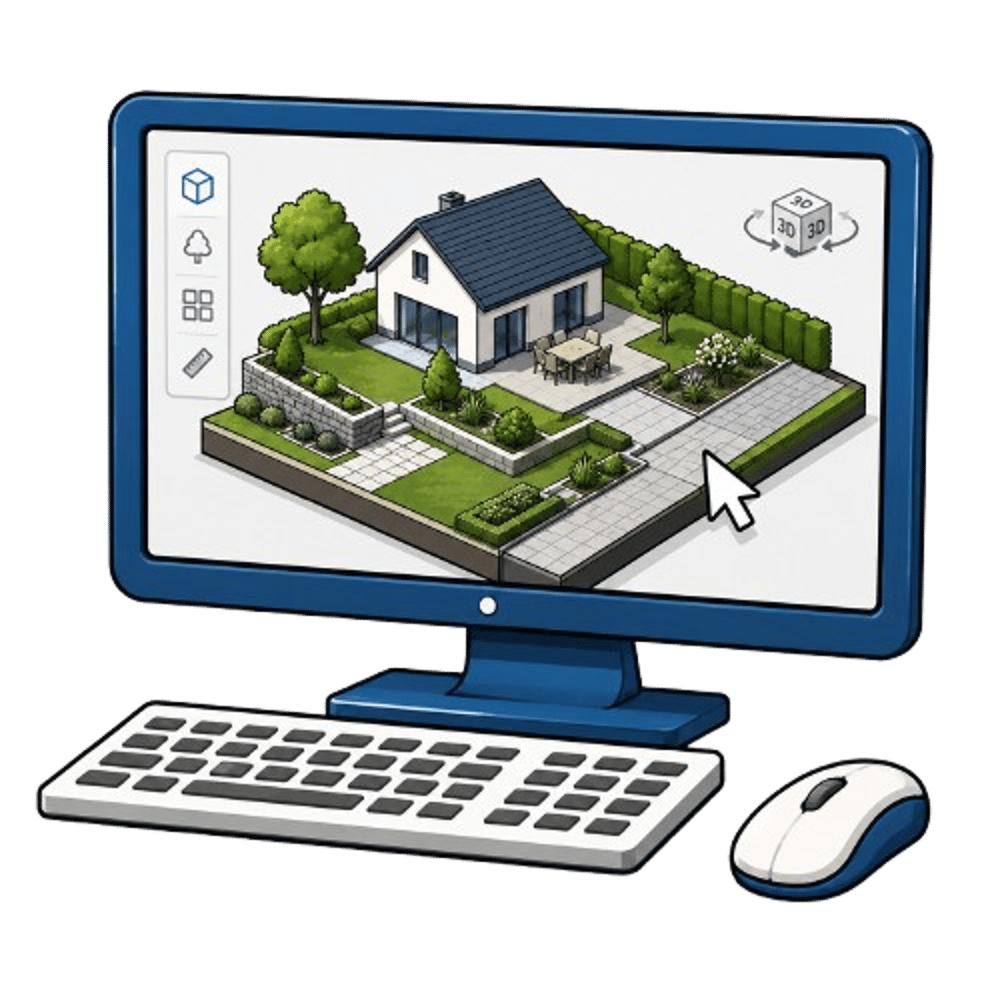 Monitor mit einer 3D-Gartenplanung von Calis Gartenbau