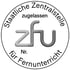 Rundes Logo mit "Staatliche Zentralstelle für Fernunterricht zugelassen" und "zfu" in der Mitte, darunter "Nr.".