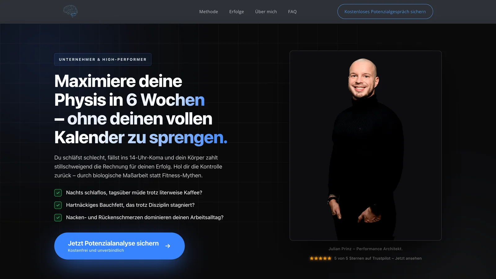 Startseite von Julian Prinz nach dem Relaunch