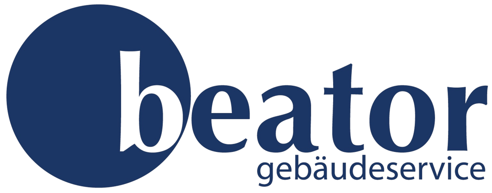 Logo: Beator Gebäudeservice, mit blauem Kreis und "b" auf grünem Hintergrund.