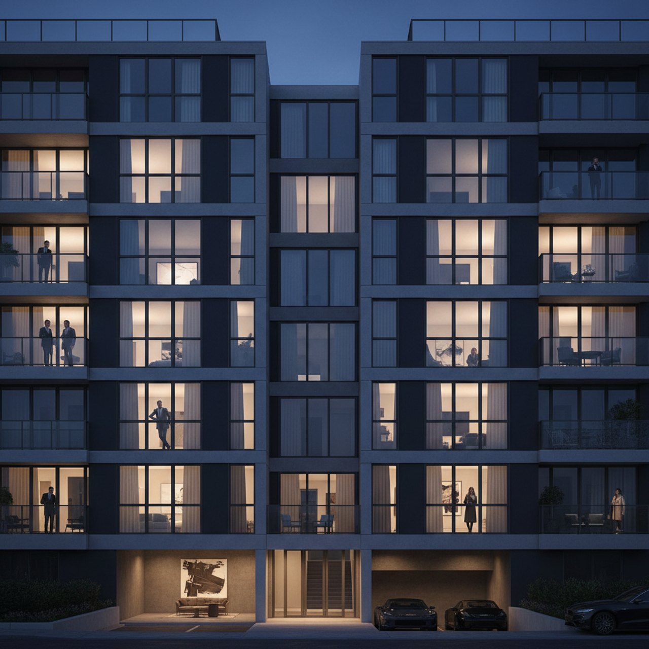 Moderner Neubau bei Abendlicht