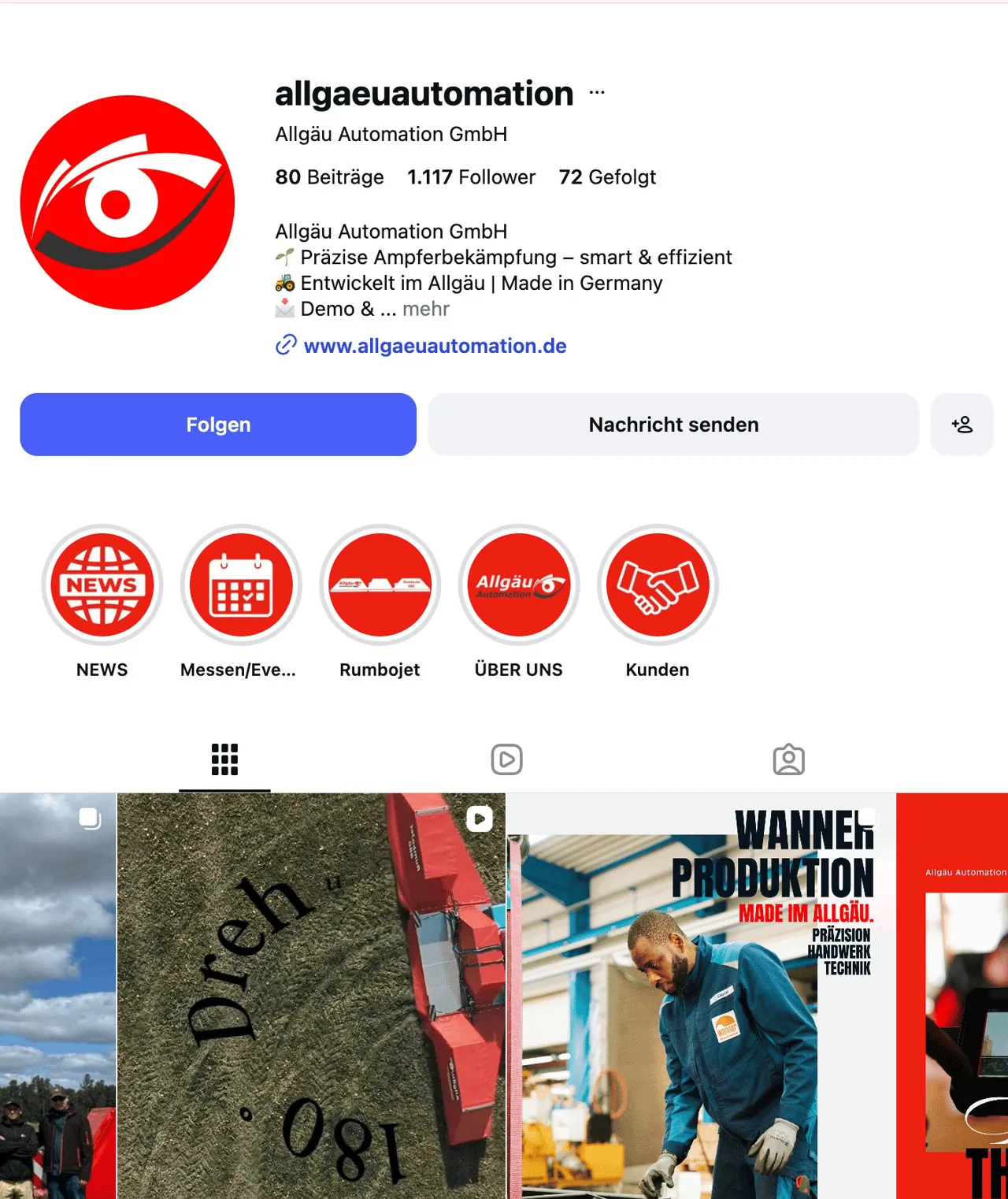 Instagram-Profil von Allgäu Automation