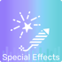 Feuerwerk-Symbol mit einer Rakete und einem explodierenden Stern über dem Text „Special Effects“.