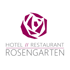 Logo Hotel Restaurant Rosengarten: stilisierte, magentafarbene Rose über dem Text "HOTEL // RESTAURANT ROSENGARTEN".