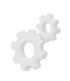 Two interlocking white 3D gears, one larger in the foreground and one smaller behind it.