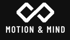 Logo "MOTION & MIND" mit einem weißen, stilisierten Unendlichkeitszeichen auf schwarzem Hintergrund.
