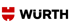 Rotes Logo mit schwarzem "WURTH"-Schriftzug auf grünem Hintergrund.
