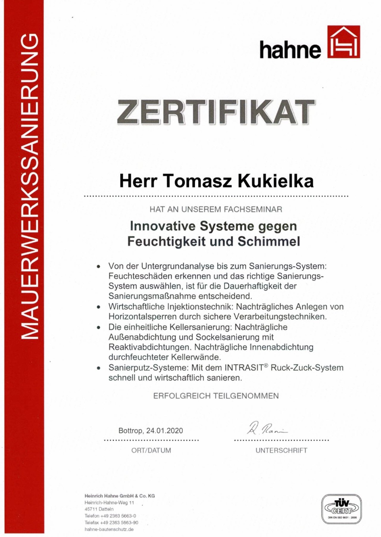 hahne Fachseminar Mauerwerkssanierung